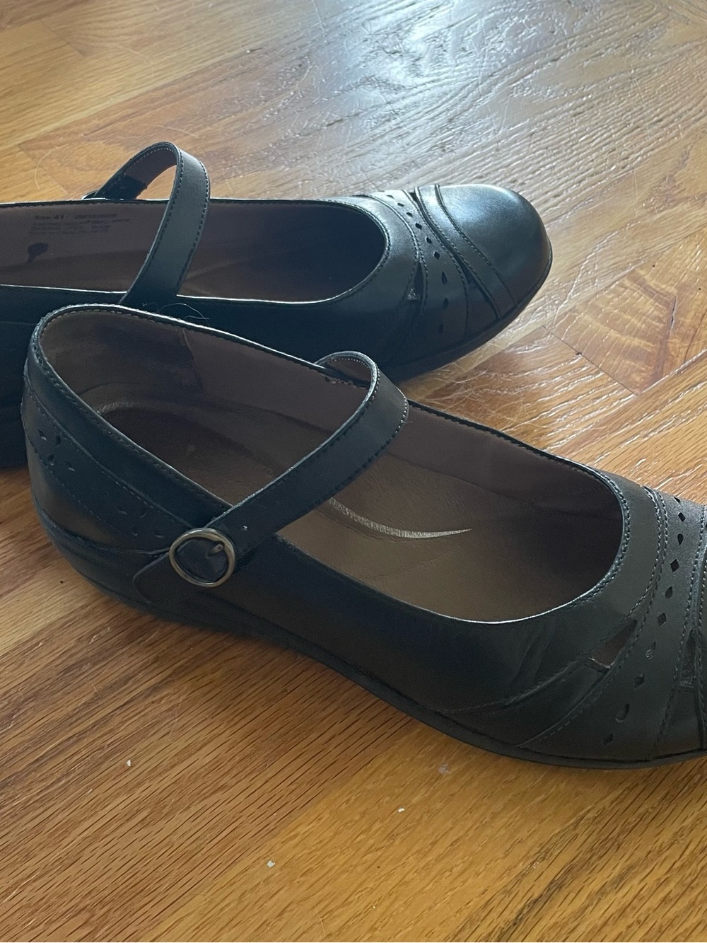 Dansko Black Leather Mary Jane Flats with Strap